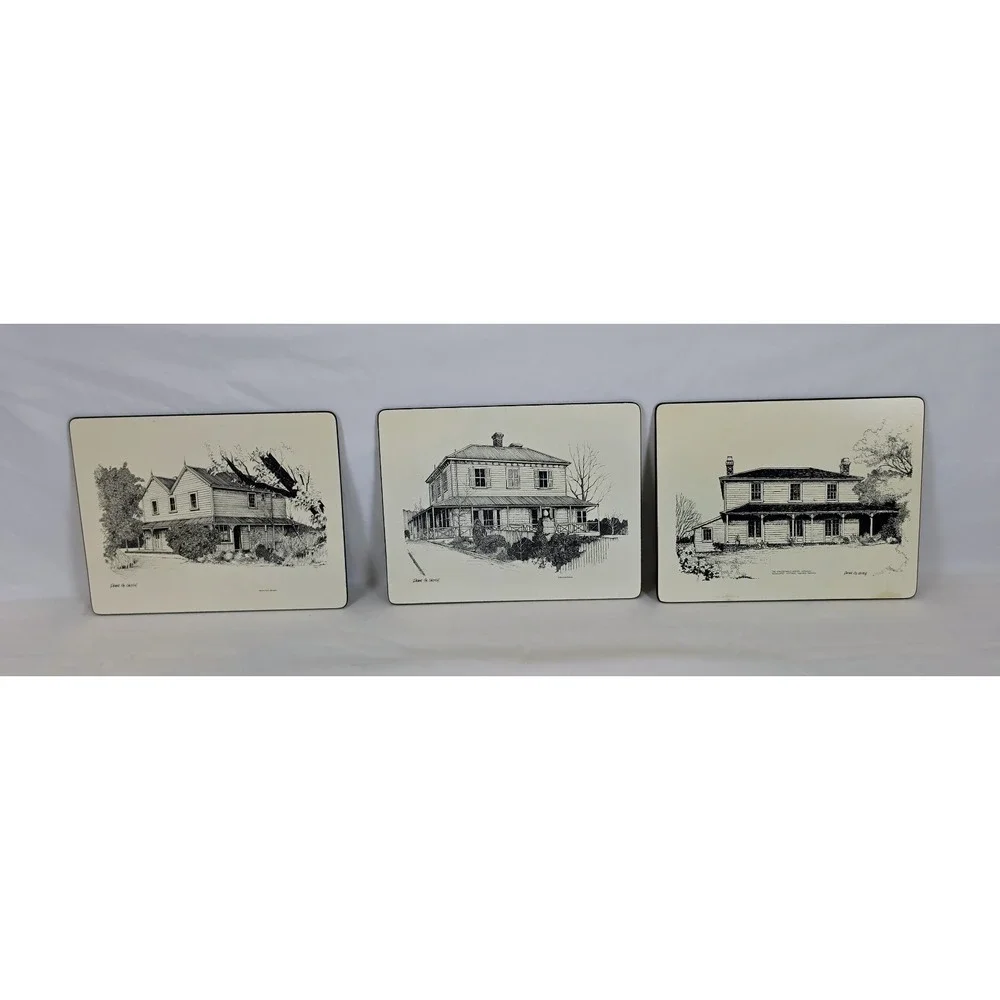 Vintage Milhurst Peter G Leitch Cork Placemats Set of 6 Historic Houses NZ 1975